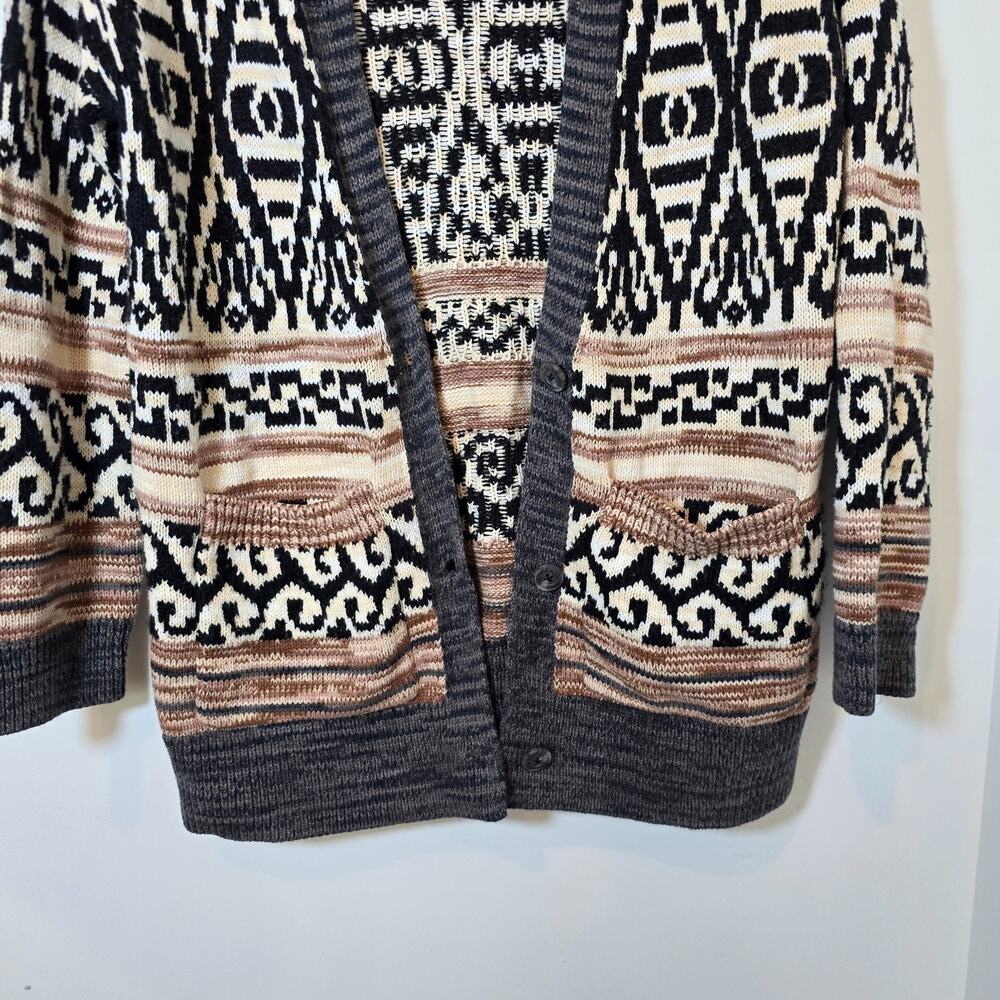 Lucky Brand Southwestern Aztec Knit Tan Brown Open Front Cardigan Size S Cotton - Picture 4 of 9